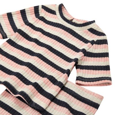 Mini girls pink stripe top leggings outfit